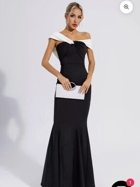Elegant One-Shoulder Black & White Mermaid Dress